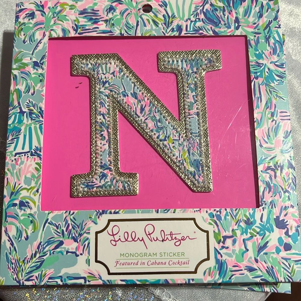New In Box Lilly Pulitzer Letter "N" Monogram Sticker Pattern Cabana Cocktail